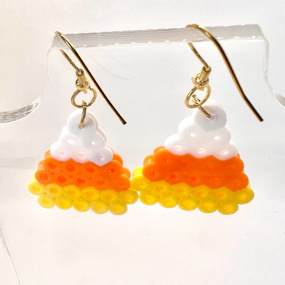 Melted Candy Corn Earrings - Halloween Earrings - Fall Earrings - Perler Earring - Picture 4 of 8